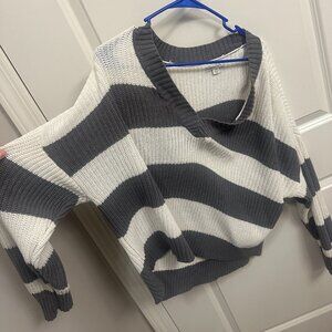 American Eagle Striped V-Neck Sweater